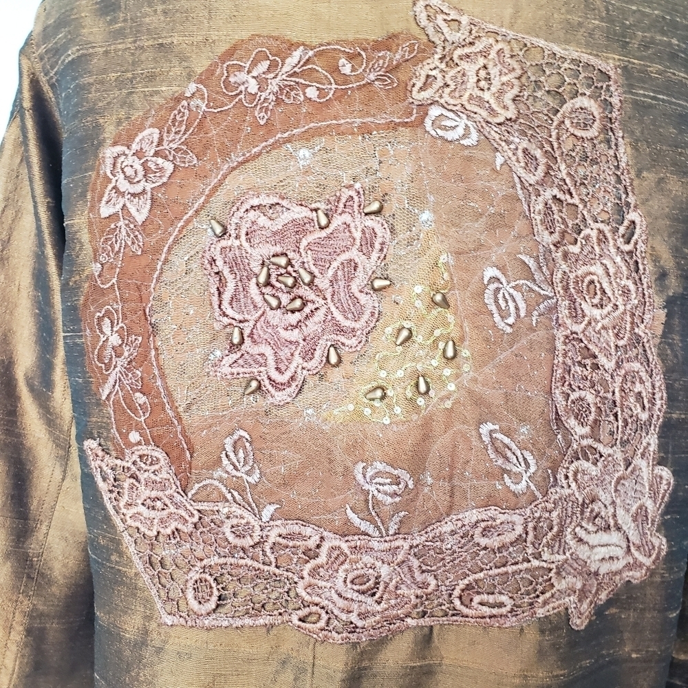 Coldwater Creek Bronze Lace & Bead Silk Blend Ornate Shimmering Jacket Size SP - Picture 6 of 9